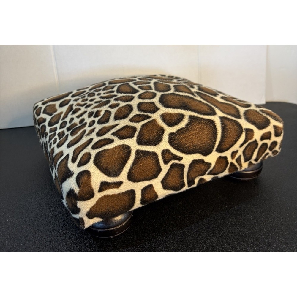 Giraffe Print Flannel Upholstered Foot Stool Ottoman Square Wood Vtg Y2K 12"x12"